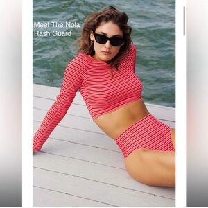 SOLID & STRIPED Red and Pink Bikini Top Med NWT